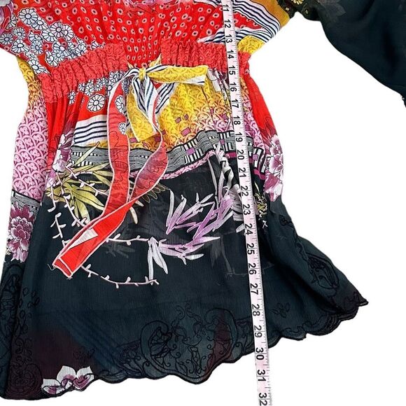 Sienna Rose Women L Sheer Tunic Floral Art Wear Bell Sleeve Coverup Boho Gothic - Picture 10 of 10
